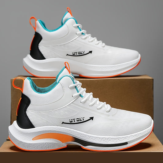 Men'S High-Top Lace-Up Athletic Sneakers - Breathable Fabric, PVC Sole, EVA Insole, Stylish Blue & White Design for Casual and Outdoor Activities, Everyday Sneakers | Sporty Casual Shoes | Durable PVC Sole