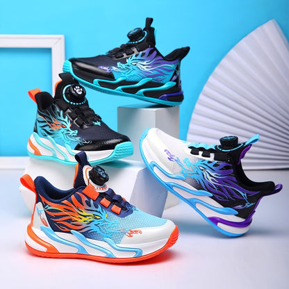 2025 Spring Autumn New Boys Running Shoes, Low Top Fabric Upper, EVA Sole, Fabric Insole, Striped Pattern, Rotary Buckle Closure, Breathable, for Boys, Middle School Students, Small and Medium Size