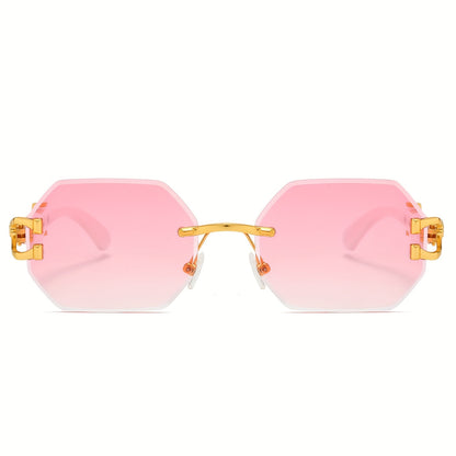 1pc Retro Frameless Glasses for Men & Women, Irregular Shaped PC Lens, Metal Hinge, Climbing Sports, Imitation Wood Grain, Fashionable Decorative Eyewear, Suitable for Daily Wear & Holiday