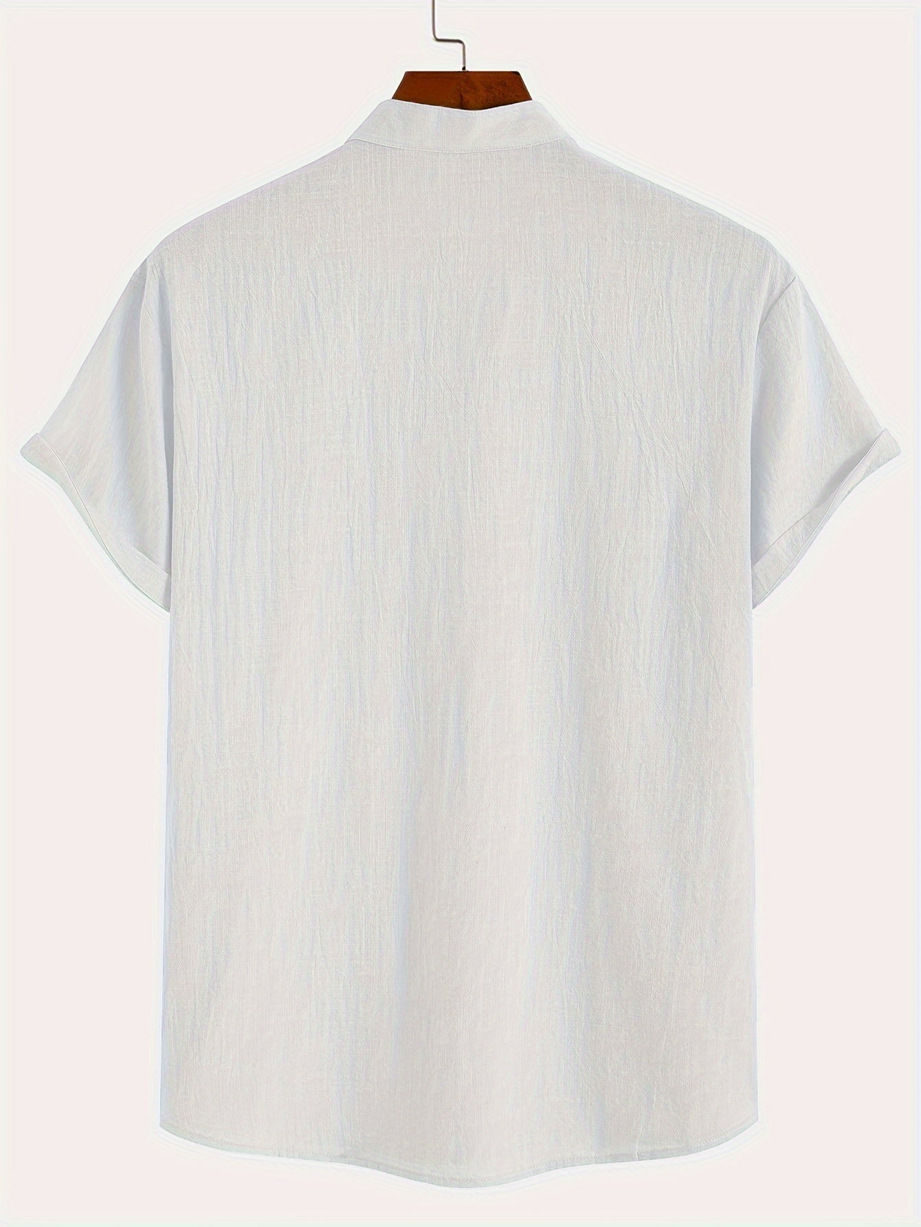 Men'S Classic Solid Color Pure Cotton And Bamboo Textured Breathable Fabric V-Neck Half-Button Design Suitable for Daily Casual Wear, Simple And Versatile, Stylish for Vacations, Hawaiian Style Light Blue Short-Sleeve Shirt.