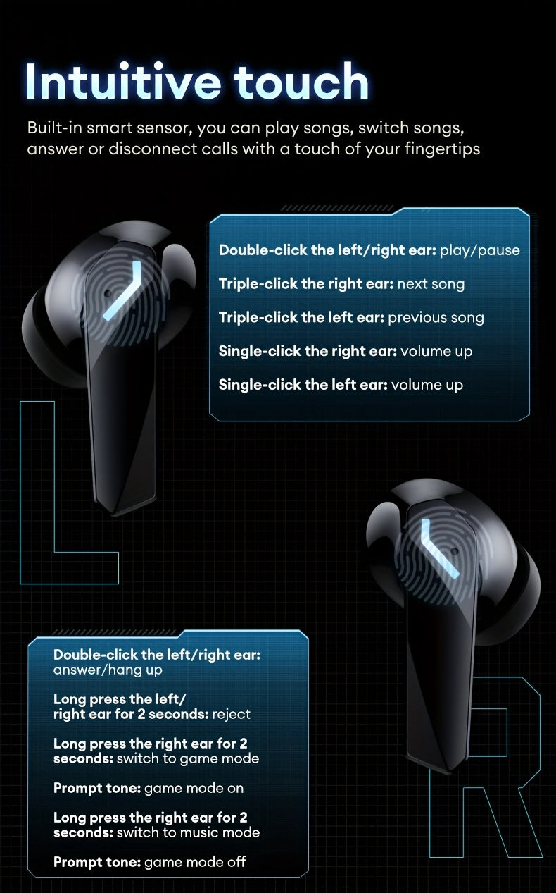 Lenovo XT53 True Wireless Headphones with Intuitive Touch Control - Black, Noise Cancelling, Wireless, Rechargeable Lithium Battery, Perfect for Calls, Music & Gaming - Trending Design for Daily Use, Gaming Headphones | Moder