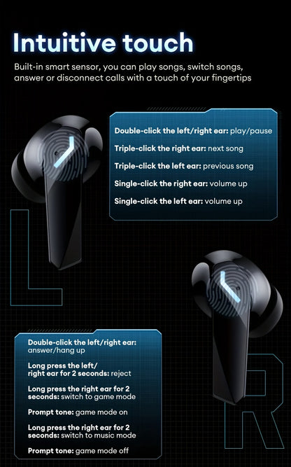 Lenovo XT53 True Wireless Headphones with Intuitive Touch Control - Black, Noise Cancelling, Wireless, Rechargeable Lithium Battery, Perfect for Calls, Music & Gaming - Trending Design for Daily Use, Gaming Headphones | Moder