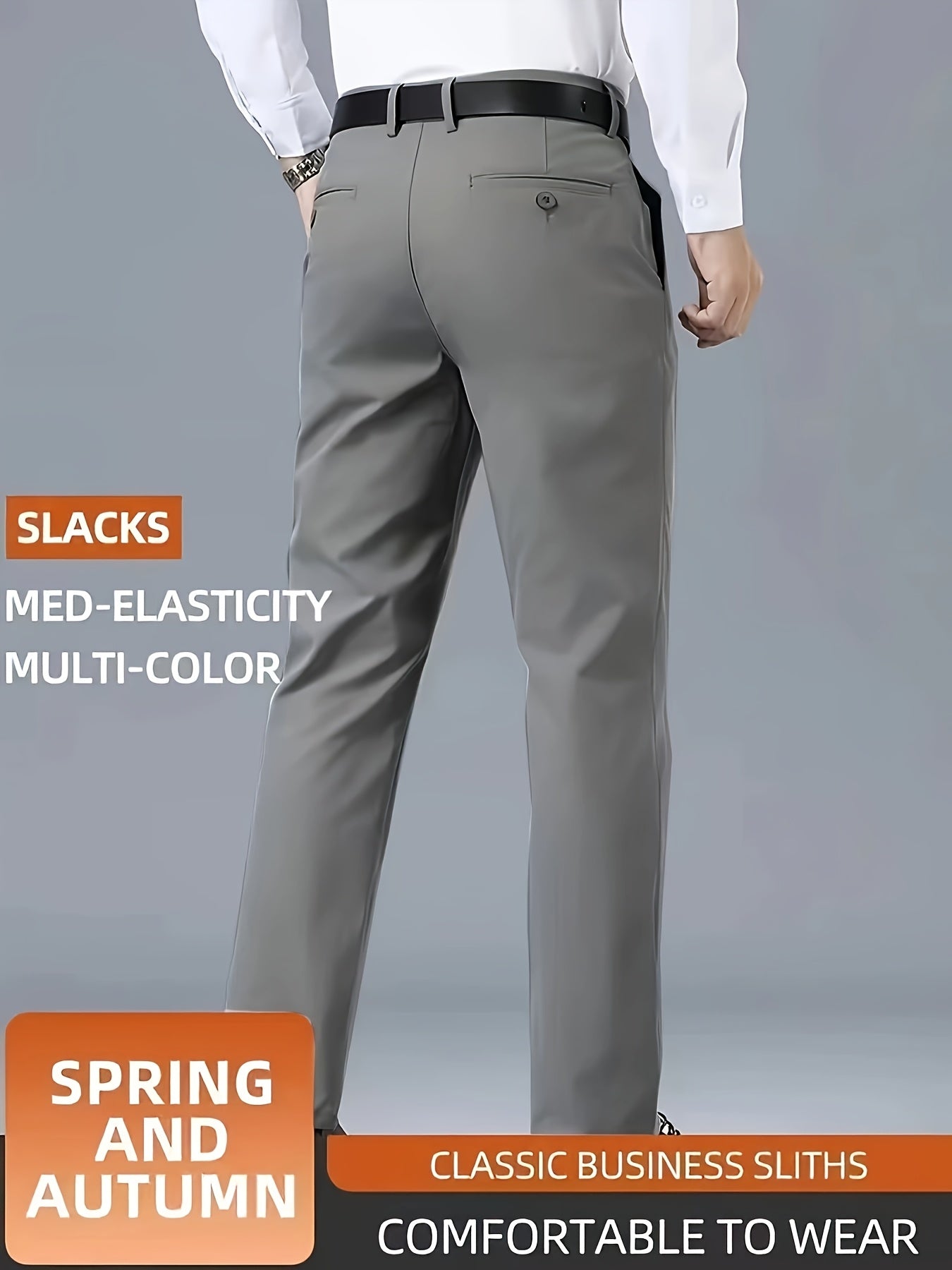 Men's Casual Solid Color Dress Pants - Polyester Blend, Woven, Regular Fit, All-Season Comfort, Adult Suit Pants