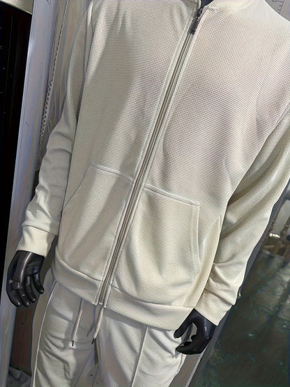 Baseball Collar Jacket and Pants Set in Waffle Fabric