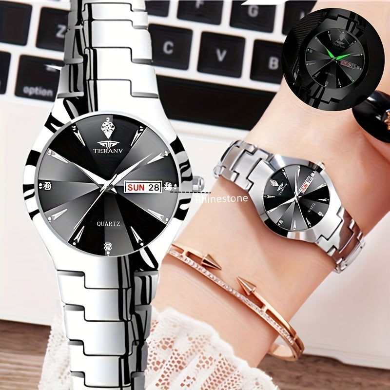 1 New Fashionable Quartz Ladies' Watch with Date Display - Black Dial, Luminous Hands & Markers, Stainless Steel Band, Casual Style, Travel & Business Use, Casual Style Watch | Minimalist Design | Quartz Movement