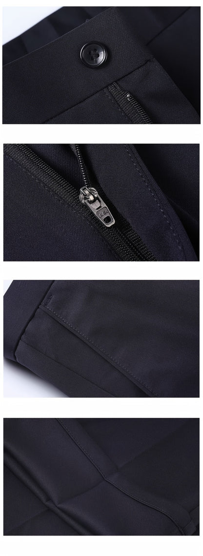Men's Classic Straight Fit Pants - Lightweight Polyester Blend, High Waist, Button Closure, Suitable for Year-Round Wear