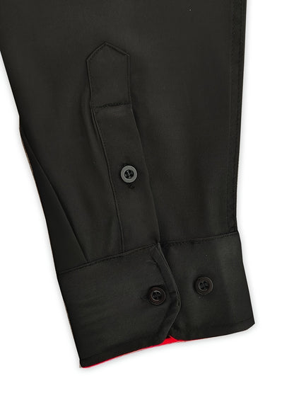 Elegant Men's Solid Color Long Sleeve Dress Shirt with Stylish Contrast Trim - 100% Polyester, Button-Up, Machine Washable - Ideal for Formal & Semi-Formal Occasions