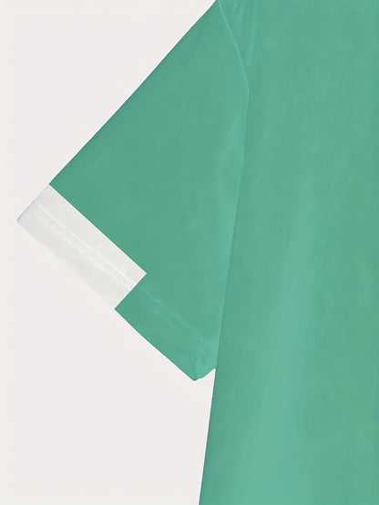 Men'S Paris Graphic T-Shirt - Green Polyester Crew Neck Tee with White Stripes & Print - Casual Sporty Knit Top for Casual Attire, Breathable Fabric