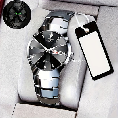 DEBLVE Men's Business Quartz Watch with Luminous Hands, Calendar & Date Display, Stainless Steel Black Dial - Minimalist Luxury Design for Travel, Leisure & Professional Use, Formal Timepiece