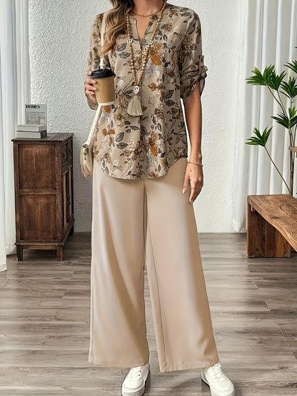 Women's Floral Print Top and Pants Set