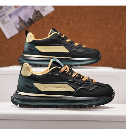 Men's Breathable Casual Sneakers - Trendy Low-Top Lace-Up Sneakers with Soft Rubber Sole, White & Black Design for Spring/Summer, Perfect for Running and Casual Attire, Versatile Running Footwear | Sporty Aesthetic Shoes | Co