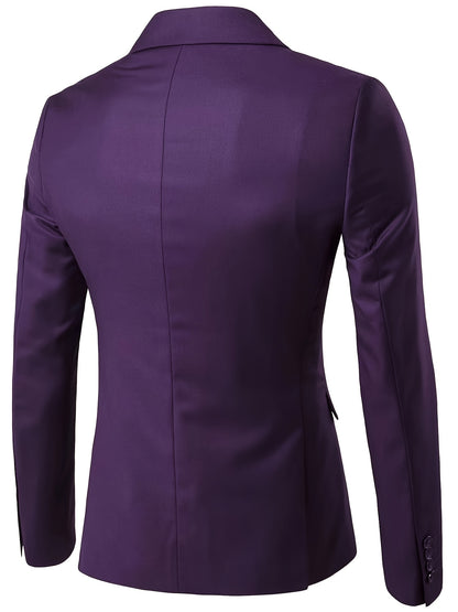 2pcs Men's Elegant Business Casual Suit Set - Includes Classic Lapel Blazer & Dress Pants, Polyester/Rayon Blend, with Pockets - Perfect for Weddings & Formal Occasions