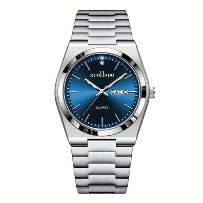 Business Casual Watch | Unisex Slim Quartz Watch | Stainless Steel Band | Date & Day Display | Durable Alloy Case | Elegant Pointer Design | Ideal for Office & Casual Wea