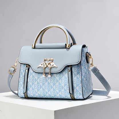 Elegant Pink Women's Handbag - Luxury Crossbody & Shoulder Bag with Golden-Tone Hardware, Magnetic Closure, and Stylish Bow Accent, Travel Crossbody Bag | Structured Design | Textured Surface