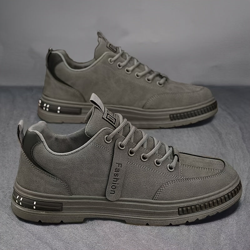 Men'S All-Season Low Top Sneakers, Solid Color, Non-Slip Durable Sports Casual Shoes, Breathable Fabric Lining, Round Toe, Lace-Up Closure, Faux Upper, PVC Sole, Cloth Insole - Versatile for Casual & Sports Use