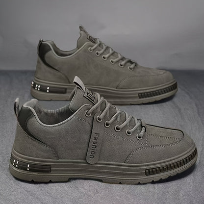 Men'S All-Season Low Top Sneakers, Solid Color, Non-Slip Durable Sports Casual Shoes, Breathable Fabric Lining, Round Toe, Lace-Up Closure, Faux Upper, PVC Sole, Cloth Insole - Versatile for Casual & Sports Use
