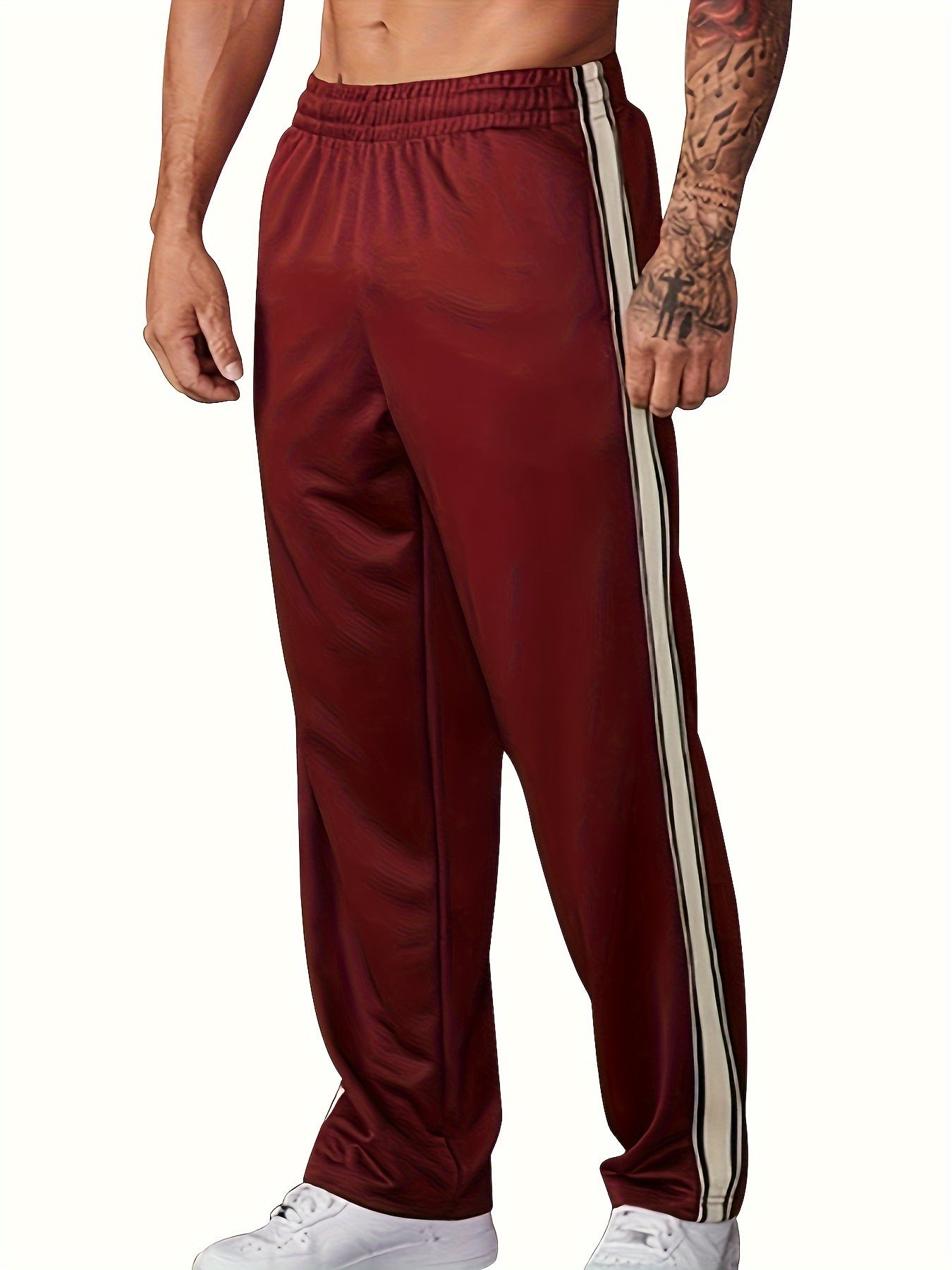 Men's Casual Athletic Joggers - Striped, Breathable Polyester Blend with Pockets for Running & Fitness, Perfect for Spring/Fall