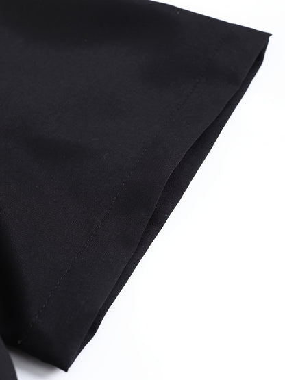 Men'S Casual Summer Crown Print Short Sleeve Button-Up Shirt & Pants Set - Black, Relaxed Fit, Non-Stretch Fabric, Lapel Collar, Stylish for Casual Attire, Casual Attire|Crown Print Design|Relaxed Fit Pants, Crown Shirt