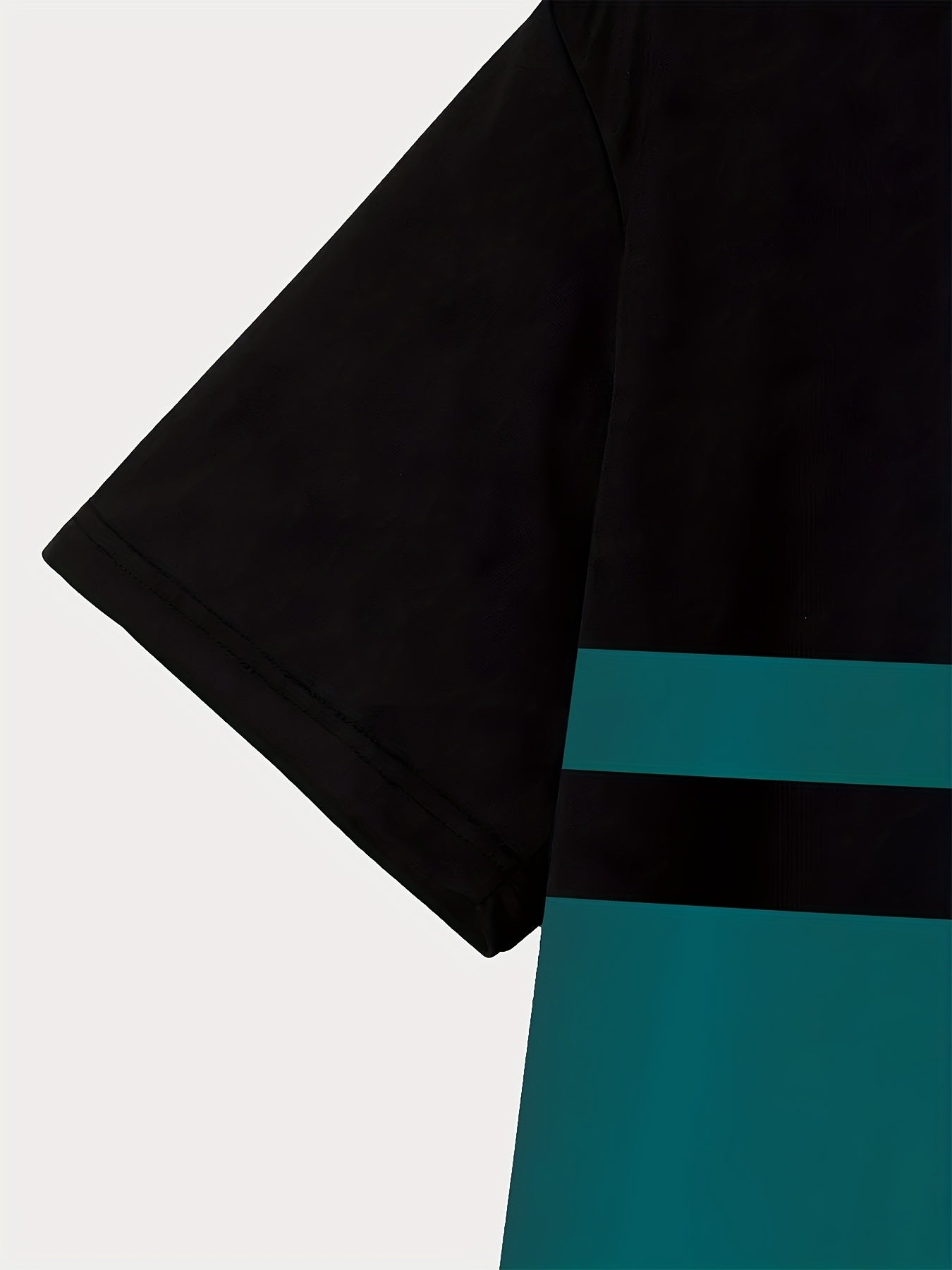 Men'S Novelty T-Shirt - Black & Teal Color Block Design, Casual Crew Neck, Short Sleeve, Regular Fit, Polyester Fabric, Perfect for Casual Attire, Novelty T Shirt