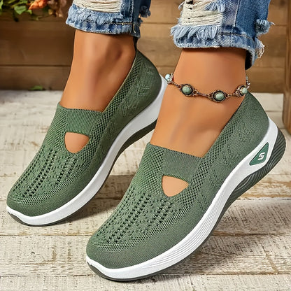 Women'S Breathable Knit Ballet Flats, Comfortable Fabric Walking Shoes, Round Toe, Rubber Sole, with Hand Washable for All-Season Wear