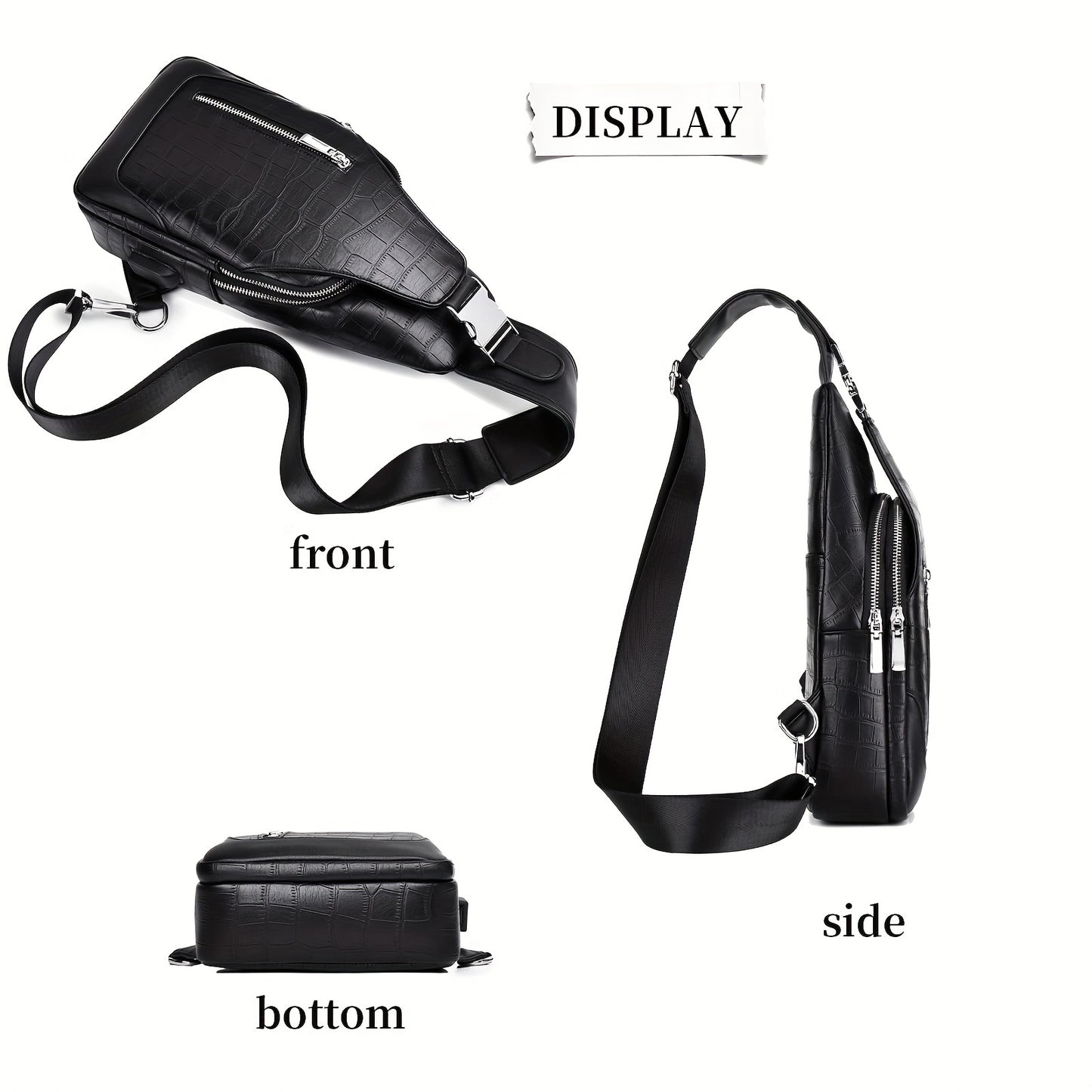 HUABUPS Men'S Black Crossbody Bag with USB Charging Port, Adjustable Strap & Multiple Compartments - Durable Business Travel Sling Bag for Daily Commute, Work, and Travel, Travel Backpack, Work Essentials Carrier, Textured Fi