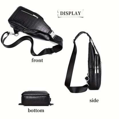 HUABUPS Men'S Black Crossbody Bag with USB Charging Port, Adjustable Strap & Multiple Compartments - Durable Business Travel Sling Bag for Daily Commute, Work, and Travel, Travel Backpack, Work Essentials Carrier, Textured Fi