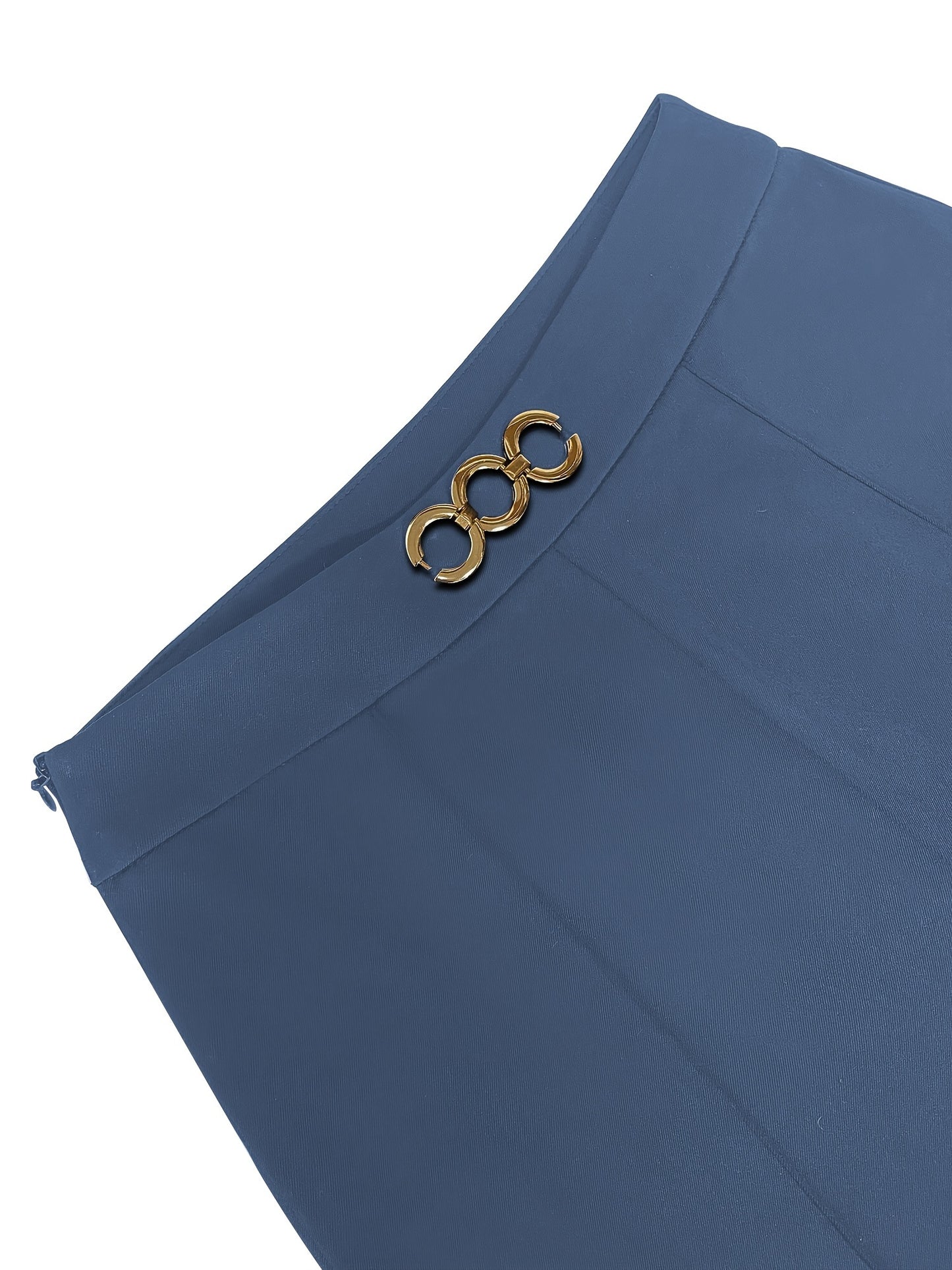 Elegant Women's Navy Blue Straight-Leg Pants with Golden Metal Accent Buttons - Chic & Versatile, High-Waisted, Polyester Blend, Machine Washable - Perfect for Work & Everyday Elegance