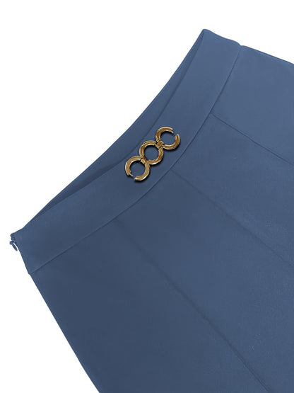 Elegant Women's Navy Blue Straight-Leg Pants with Golden Metal Accent Buttons - Chic & Versatile, High-Waisted, Polyester Blend, Machine Washable - Perfect for Work & Everyday Elegance