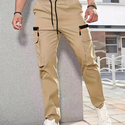 1pc Men'S Fashion Casual Cargo Pants, Solid Color Polyester Non-Stretch Fabric, All-Season Regular Fit with Multiple Pockets, Woven Straight-Leg Trousers for Sports and Leisure