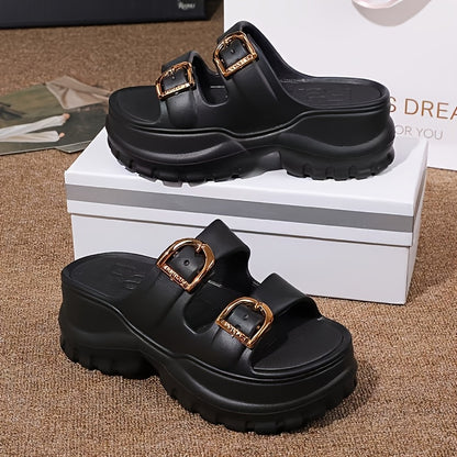 A pair of Women's new summer slippers, versatile and fashionable thick soles comfortable sandals, casual wedge EVA slippers for students, increase height and height for women commuting comfortable semi-slippers