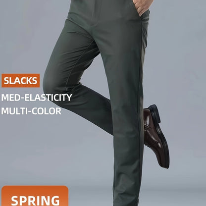 Men's Casual Solid Color Dress Pants - Polyester Blend, Woven, Regular Fit, All-Season Comfort, Adult Suit Pants