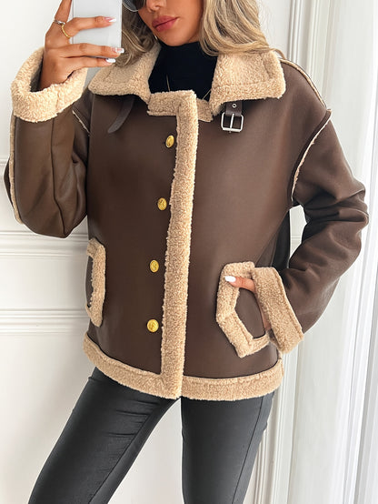 Women's Elegant Motorcycle Jacket - Heavy-Duty Winter Coat, Brown, Non-Stretch Motorcycle Outerwear for Cold Weather Riding & Everyday Chic - Machine Washable Outer Jacket, Seasonal Fashion, Classic Design, Premium Detailing,