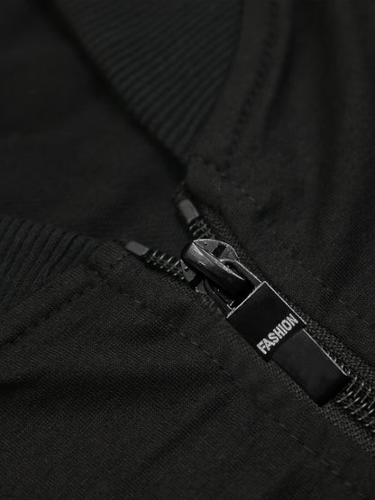 Men's Casual Polyester Sports Suit, Solid Color, Non-Stretch Fabric, Regular Fit, Baseball Collar Jacket and Sweatpants, Suitable for Spring/Autumn - Braided Eyelash Set