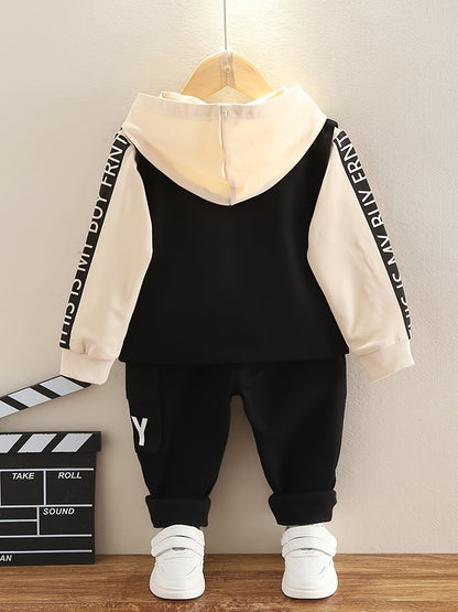 3pcs Boy's Letter Print Hoodie Outfits, Casual Hoodies Long Sleeve Pullover Hooded Sweatshirt & Pants & Vest Set, Ideal For Daily & Outdoor Wear
