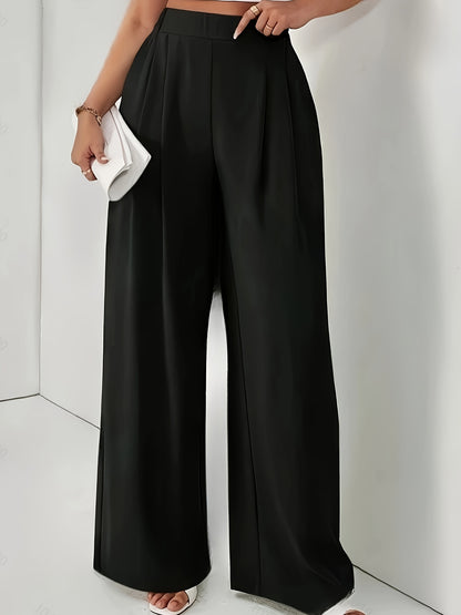 Women'S Stylish Gray Wide Leg Pants with Elastic Waistband and Double Pockets - Perfect for Office, Commuting, or Casual Wear