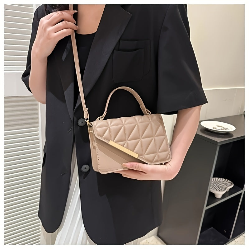Diamond Quilted Pattern, Adjustable Shoulder Strap Fashion Small PU Crossbody Bag - White, Black, Khaki, Sky Blue, Messenger Bag, Lightweight, Removable Strap, Zipper Closure, Polyester Lining, No Printing, No Edge Paint