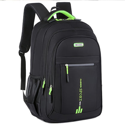Unisex Large Capacity Travel Backpack - Durable Nylon Laptop Bag with Multiple Compartments, Business & Casual Style, Black with Green Accents, 60.96cm x 40.64cm x 8, Backpack for Travel