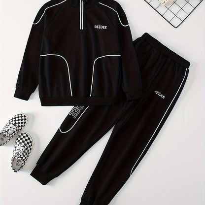 Boys' Casual Sportswear Set - Zip-Up Stand Collar Jacket & Joggers, Long Sleeve, Polyester - Perfect for Spring/Fall Outdoor Activities, Perfect for Outdoor