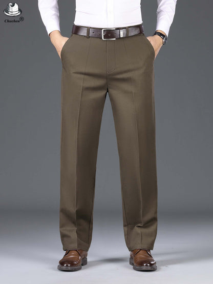 1pc Classic Fit Men'S Dress Pants - 100% Cotton, Solid Color, Non-Stretch, Regular Length, for Autumn/Winter - Business Casual Style