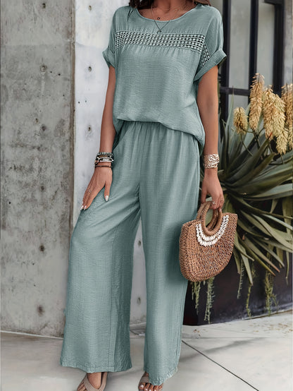 [Elegant Set + Short Sleeve Top and Pants]
