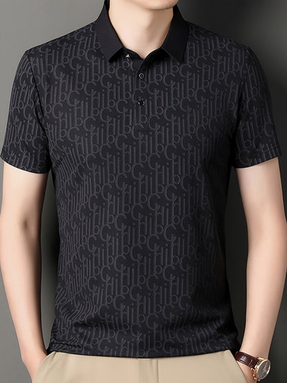Men'S Casual Summer Short Sleeve T-Shirt with "Gil" Letter Print, Light Gray, Button-Up Collar, Medium Stretch Fabric, Regular Fit, Perfect for Weekend Outings, Relaxed Outing Shirt | Letter Print Tee | Medium Stretch Fabric
