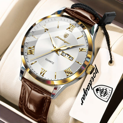 Luxury Leather Strap Men's Watch Waterproof Luminous Calendar Week Wristwatch Simple Business Fashion Sports Men's Watch