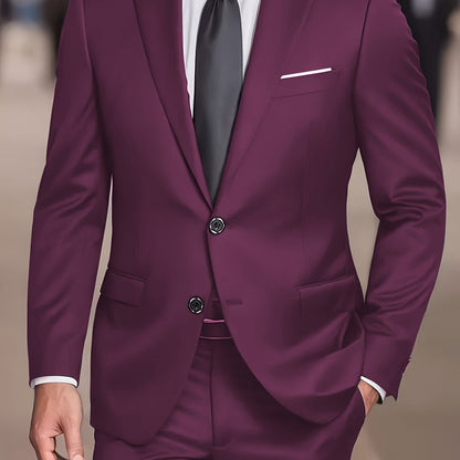 Men'S Casual Work Suit Polyester Solid Color Lapel Button Regular Fit Woven Pants and Jacket for Spring/Summer