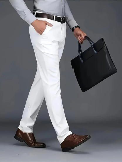 Four Seasons Men's New Casual Formal Pants Business Style Trendy Casual Long Pants Fashionable Versatile Men's Elastic Western Pants Comfortable Classic Design Casual Wear