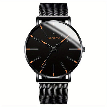 Elegant Minimalist Large Dial Watch with Rose Golden Case and Mesh Strap - Japanese Quartz Movement, Analog Display, Zinc Alloy, Screw-Back Closure for Men and Women