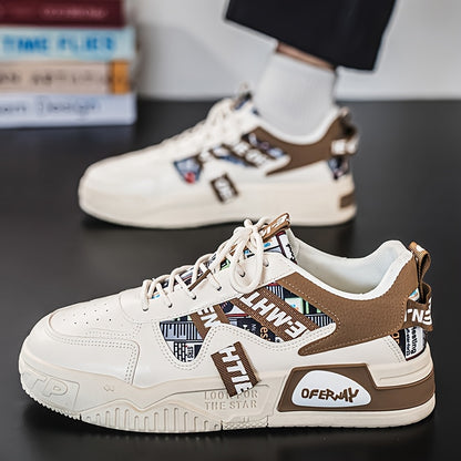 1 Pair MAINALUN Men'S Business Casual Sneakers - Lightweight, Durable, and Stylish for Outdoor Activities, Travel, and Daily Wear, White with Black Accents and Logo, Comfortable Lace-Up Design, Casual Footwear | Stylish Casua