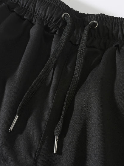 Men's Striped Track Pants With Multi Pockets, Active Drawstring Joggers For Outdoor Activities Gift