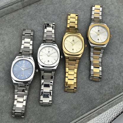 Elegant Men's Quartz Watch - Luminous Hands, Golden-Tone Dial with Stainless Steel Band, Date Display, Business Style, Non-Rechargeable Battery