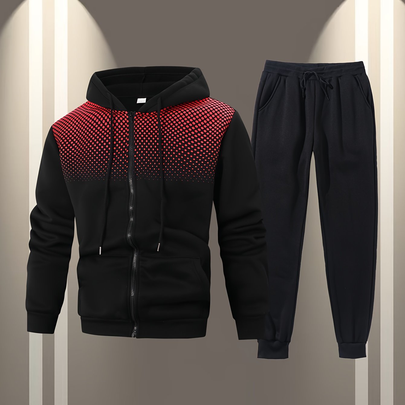Autumn and Winter Zip-Up Jacket Set with Fleece Hooded Jacket and Button Front