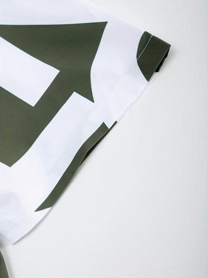 Men's Suit with Black and White Letter Print, Short Sleeve, Open Collar Shirt and Shorts, Casual Set